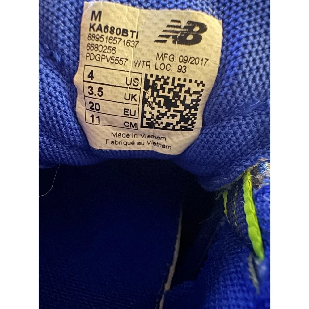 New Balance 680v5 Infant Running Shoes Navy Neon‎ Green Size 4 Hook Loop